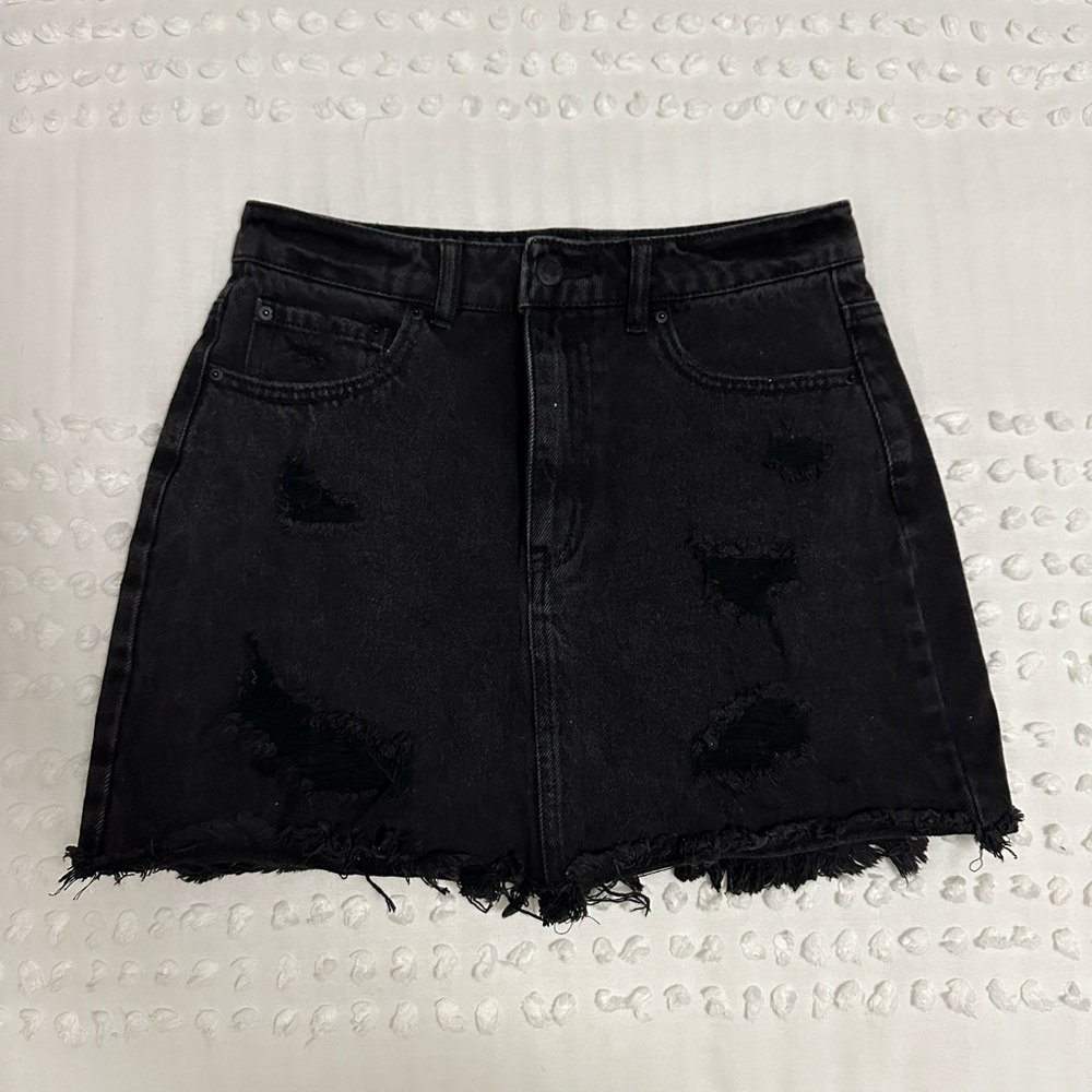 Forever 21 Distressed Black Jean Skirt